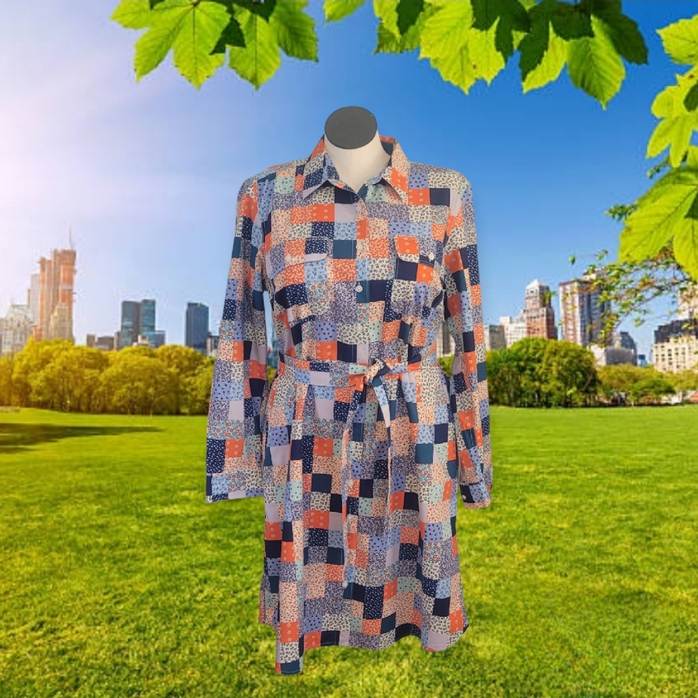 Faux Patchwork Shirt Dress